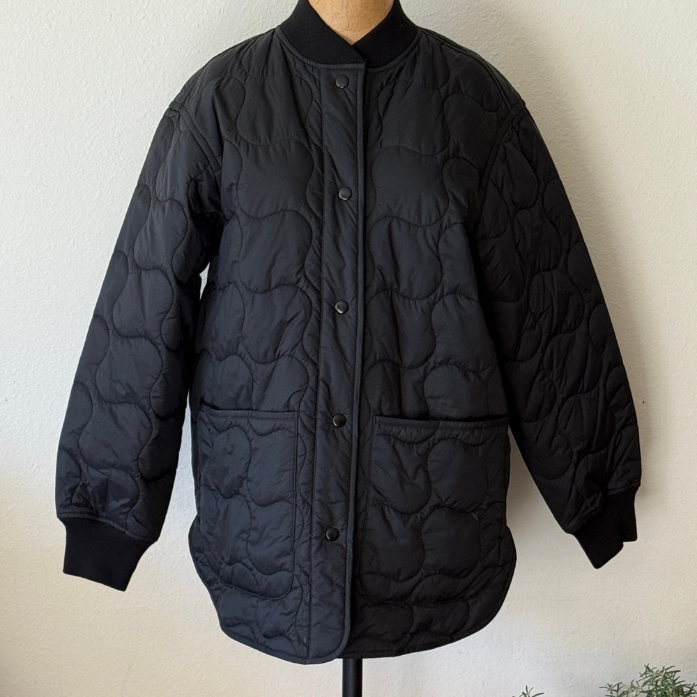 Madewell sz S Black Quilted Oversized Bomber Jacket Women’s like new condition - Picture 3 of 16